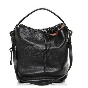 Burberry Grainy Calfskin Canvas Mega Check Medium Ashby Hobo Black